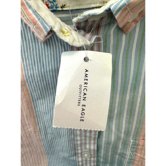 AMERICAN EAGLE Striped Cotton Button-Down Shirt Pastel Colors NWT | Medium - Picture 6 of 9